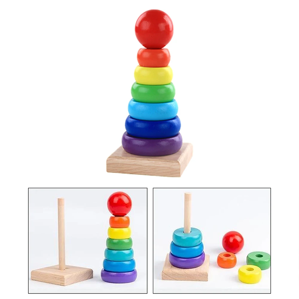 Baby Wooden Toys Rainbow Stacking Ring Tower Blocks Puzzle Toys Montessori Educational Color Shape Geometric Game Toys for Kids