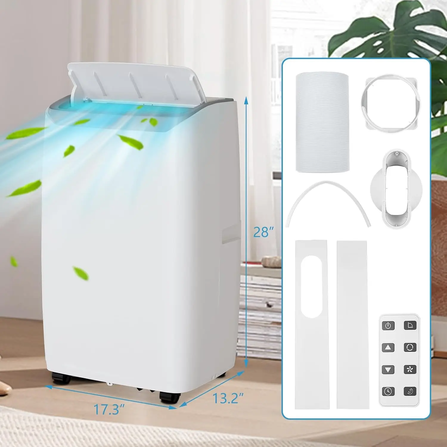 14000 BTU Portable Air Conditioner Fast Cooling Up To 750 Sq Ft 3 In 1 Portable AC Unit With Cool Dry And Fan Modes 24H Timer Function And Remote Control For Room Office