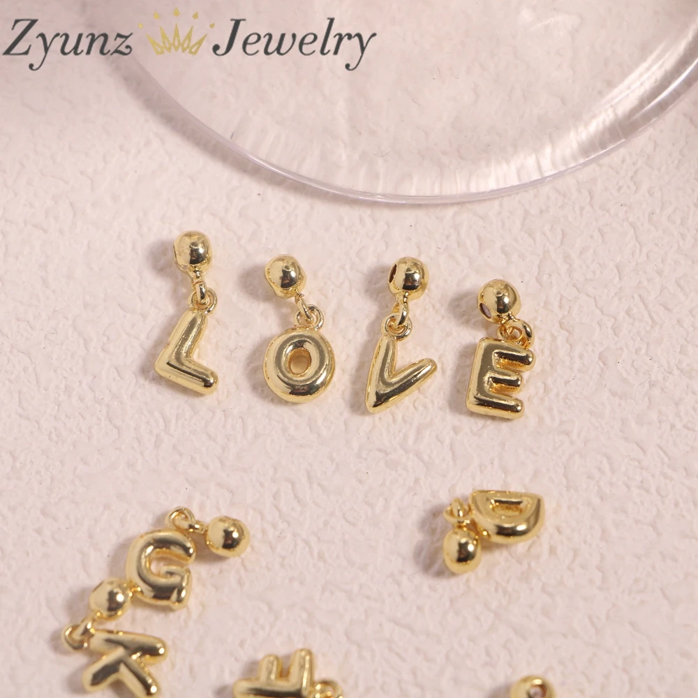 26PCS, 18K Gold Plated Cute Initial Letter Charm with Rubber Stopper beads Initial Pendant Minimalist Letter for Jewelry Supplie