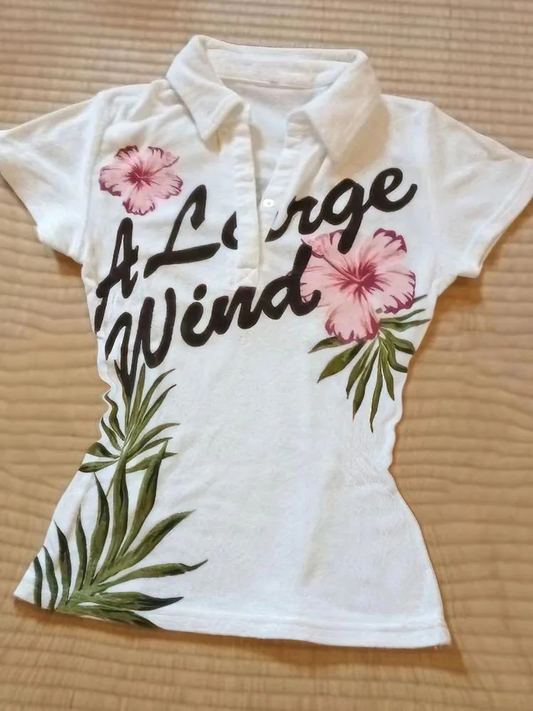 American style Vintage Printed Turn-down Collar Casual Shirt 2025 New Design Loose Fresh Sweet Elegant Temperament Top
