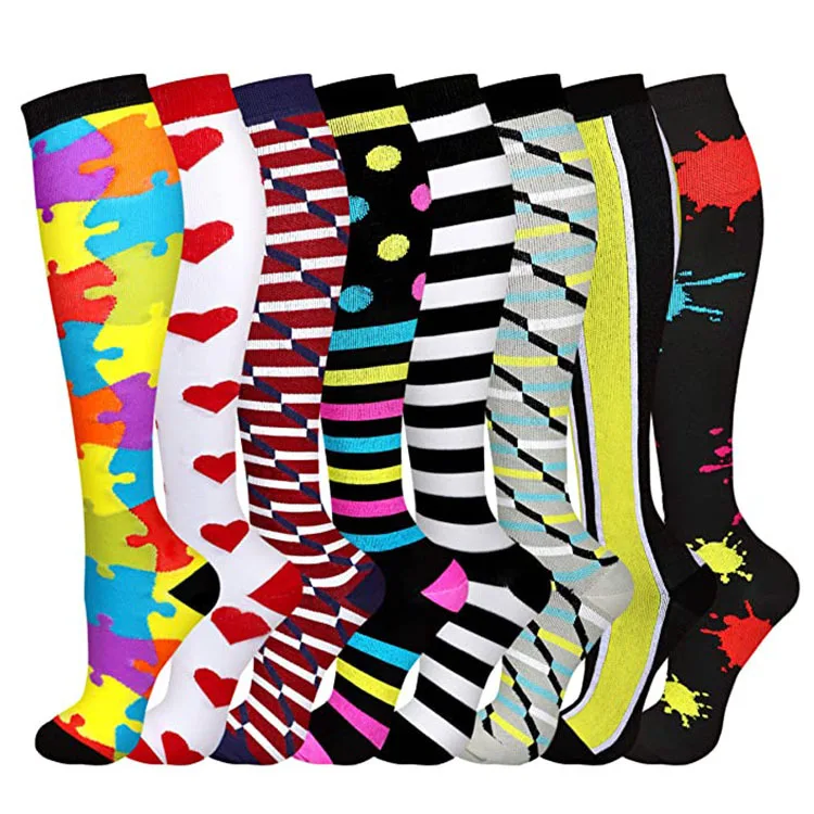 Chaussettes de compression colorées pour hommes et femmes, chaussettes de sport pour infirmières, chaussettes de course pour dames, 8 paires