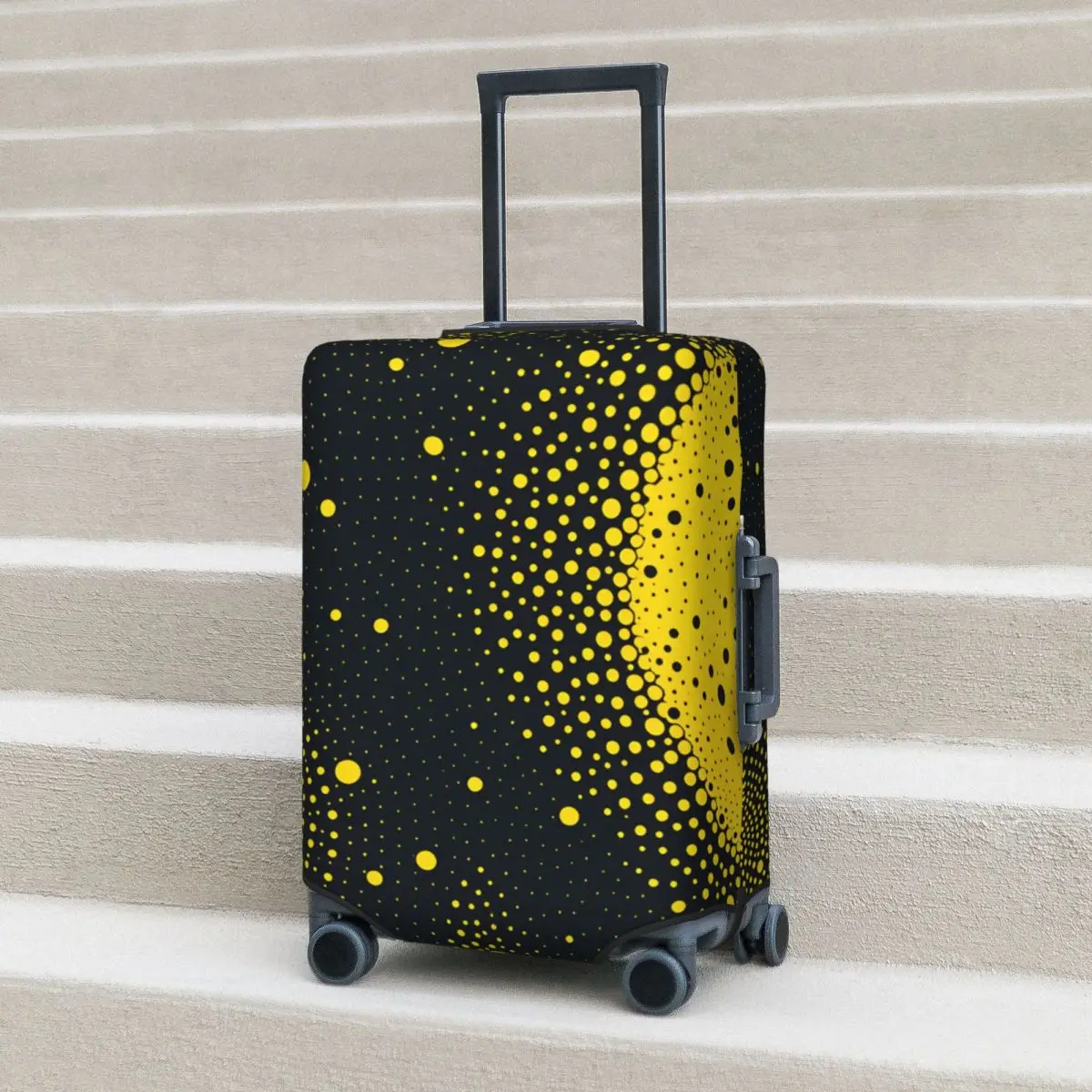 

Yellow And Black Abstract Polka Dot Pattern Suitcase Cover Flight Travel Useful Luggage Case Protector