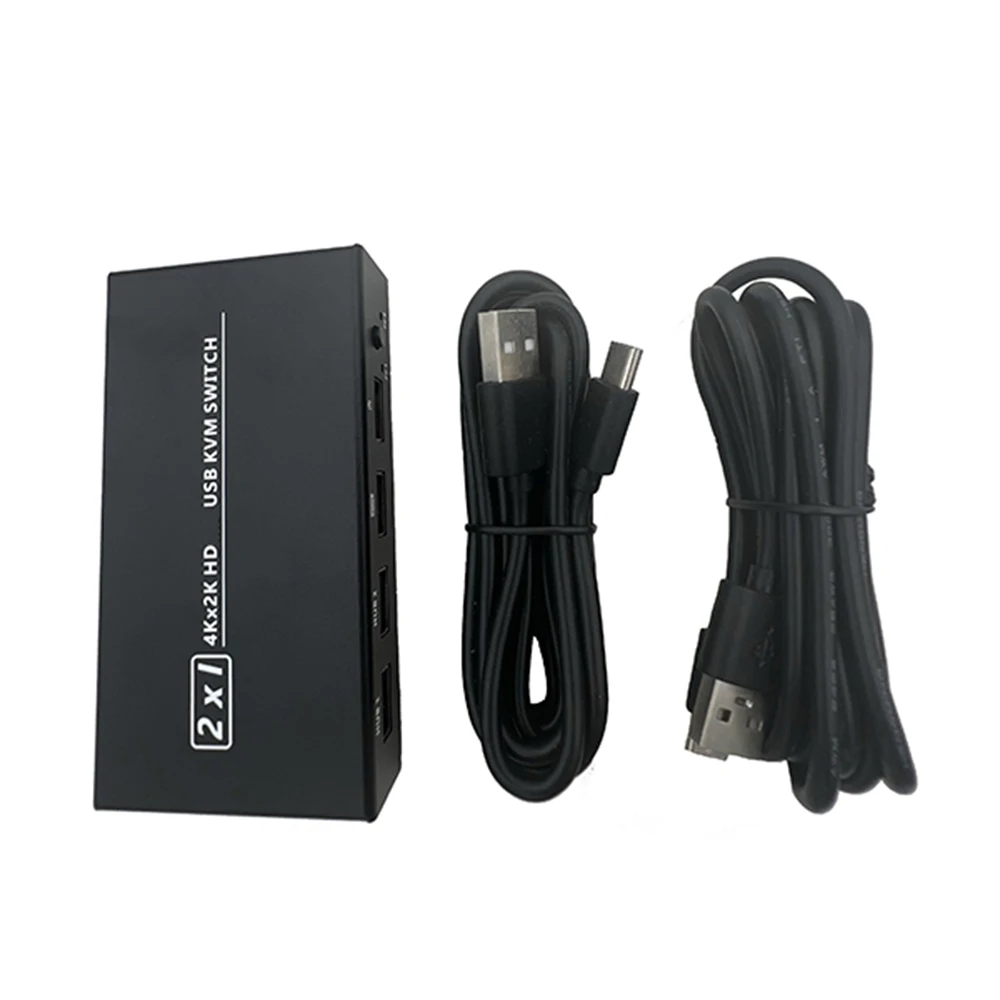 Caixa de comutação KVM compatível com HDMI USB, 2 em 1 saída, 2 PC Sharing, teclado, mouse, impressora, exibição de vídeo, Swltch Splitter