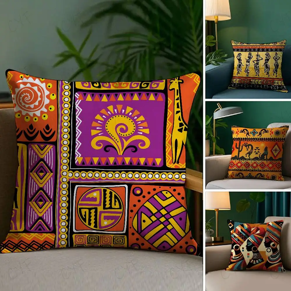 Short plush material pillowcaseAfrican Style Geometric Print Cushion Pillow Case Custom Printed Brushed Fleece Pillow, Baby Skin