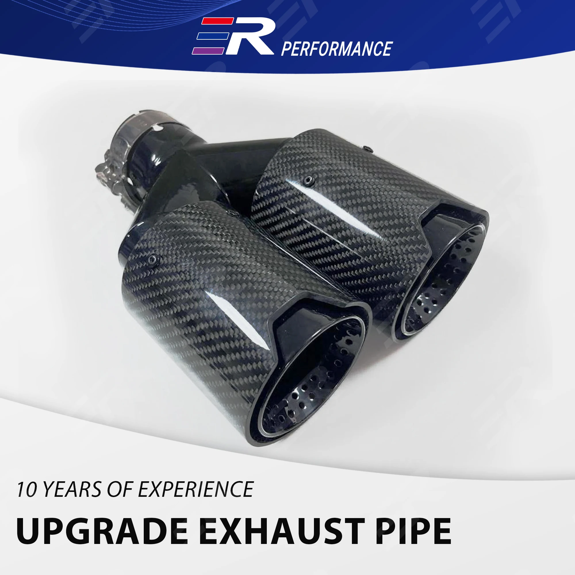 

1PCS ER Double Outlet Exhaust tips Universal Stainless Steel Glossy Real Carbon Fiber Muffler nozzles for BMW modify