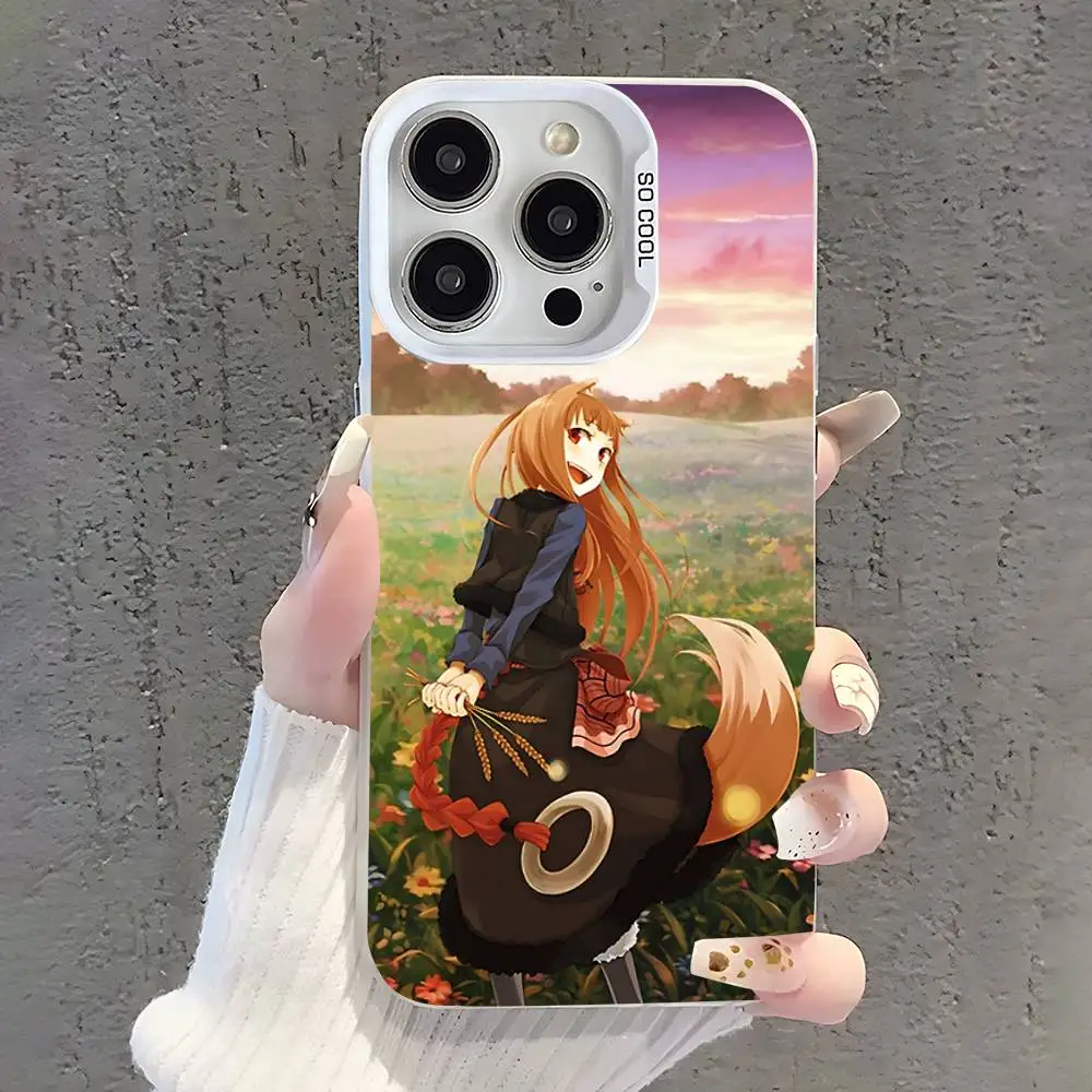 애니메이션 스파이스와 늑대 아이폰 케이스 (아이폰 17, 16, 15, 14, 13, 12, 11, Pro, XS, Max, Plus, Mini, SE 호환) 화이트 캔디 무광 충격 방지 커버