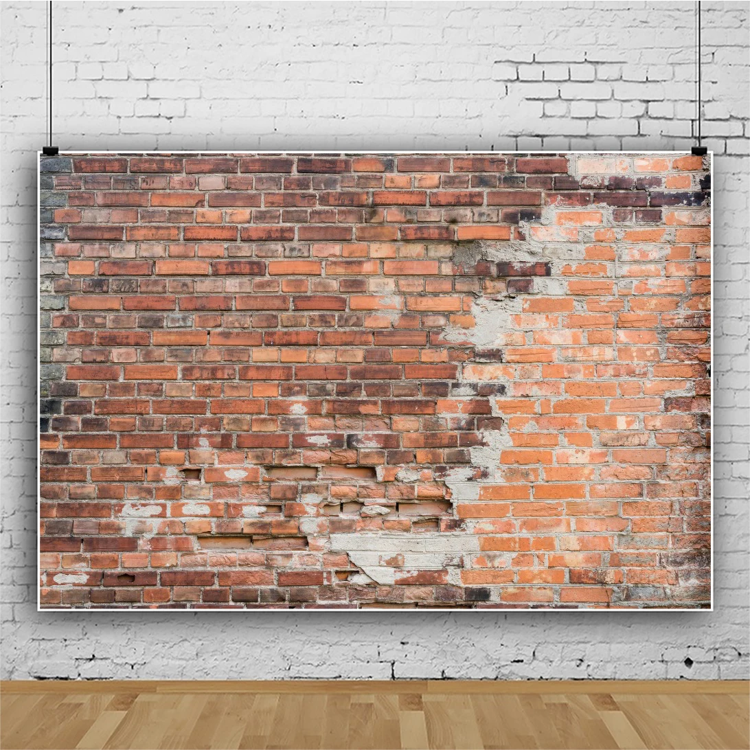 Laeacco Old Red Brick Wall Photography Backdrop Vintage Broken Brick Wall Baby Shower Birthday Kids Portrait Photo Background