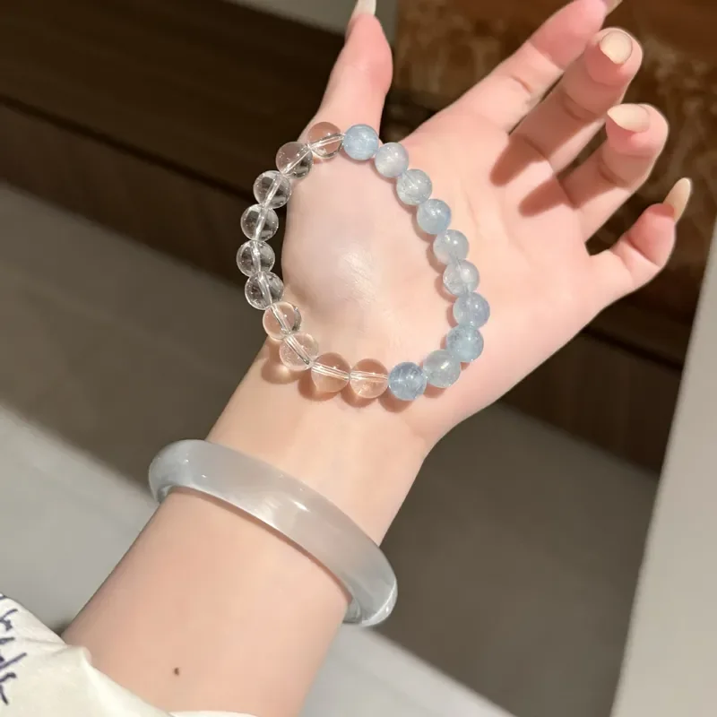 [Clear Sky Crushed Ice] Natural White Crystal Aquamarine Crystal Bracelet Simple, Fashion and Exquisite Gifts for Friends