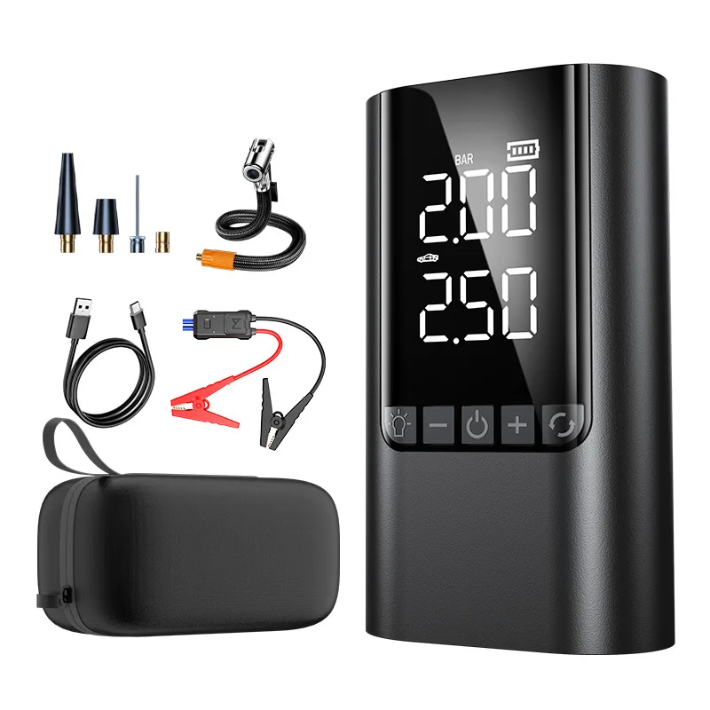 

Car Air Pump 4In1 Multi-function Air Compressor Jump Starter Air Pump Tire Inflator Portable Battery Starter W/ SmartBatteryClip