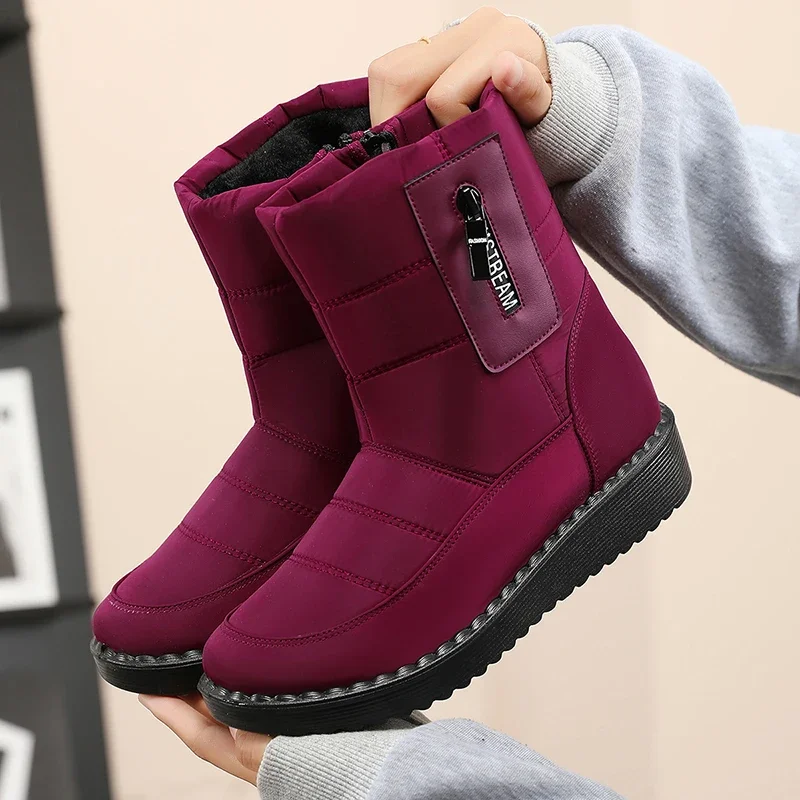 

Womens Shoes Waterproof Non-Slip Snow Boots for Women Fashion Thicked Plush Ankle Boots Woman Heel Keep Warm Cotton-Padded Shoes
