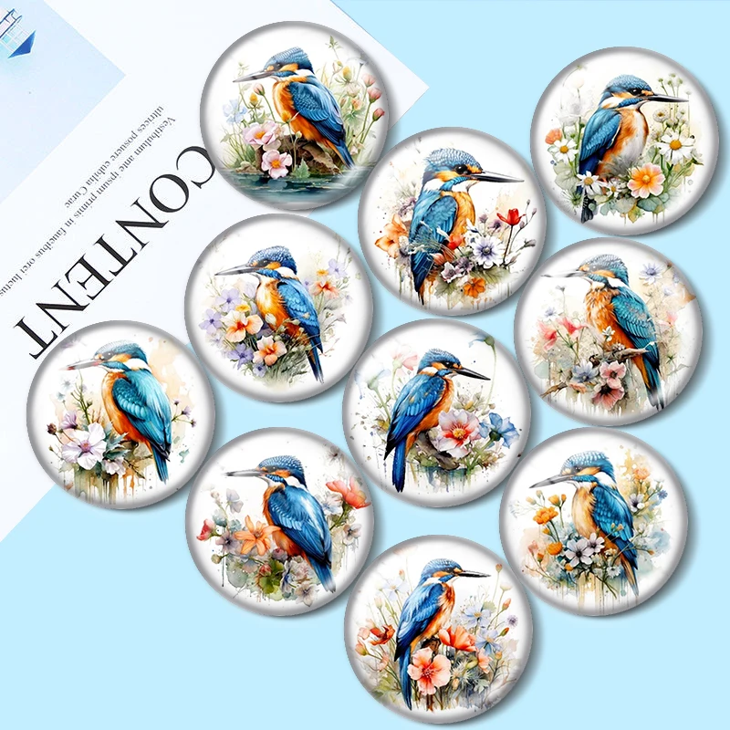 

Floral Kingfisher Clipart 10pcs 12mm/18mm/20mm/25mm Round photo glass cabochon demo flat back Making findings