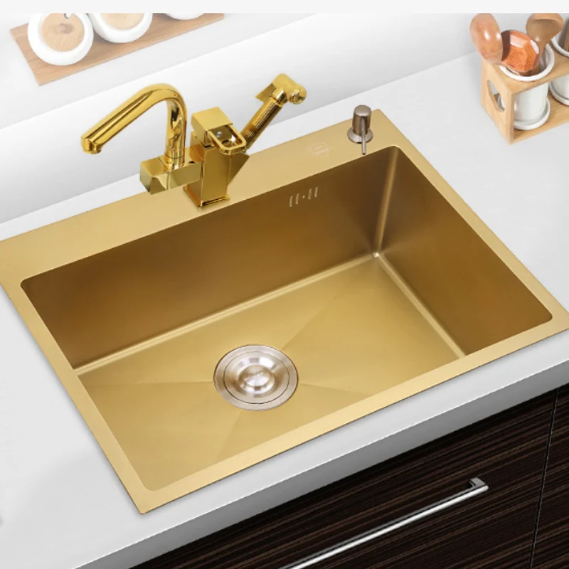 Nano Gold Stainless Steel Single Bowl Kitchen Sinks Kitchen Sink Divider Multifunctional Table Board Sink Basin Drainer Basket