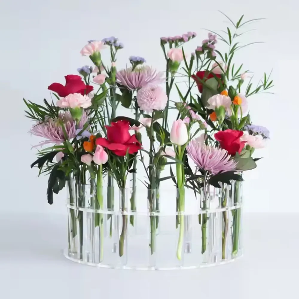 Acrylic Test Tubes Can Be Inserted with Artificial Flowers To Create A Natural and Fresh Cake Table and  A Romantic Atmosphere