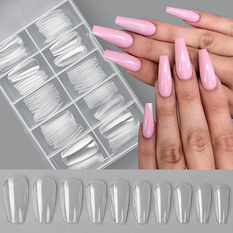 100/120 Stuks Volledige Cover Druk Op Nail Tips Amandel Vierkante Doodskist Franse Valse Fake Soak Off Gel nagel Extension Tips Capsule