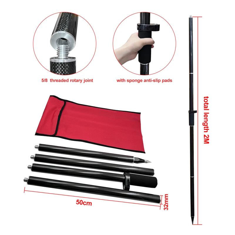 Horizontal Slip Resistance 2m Four-section Measuring Rod Carbon Fiber Extension Prism Pole 4 Poles 32mm Diameter