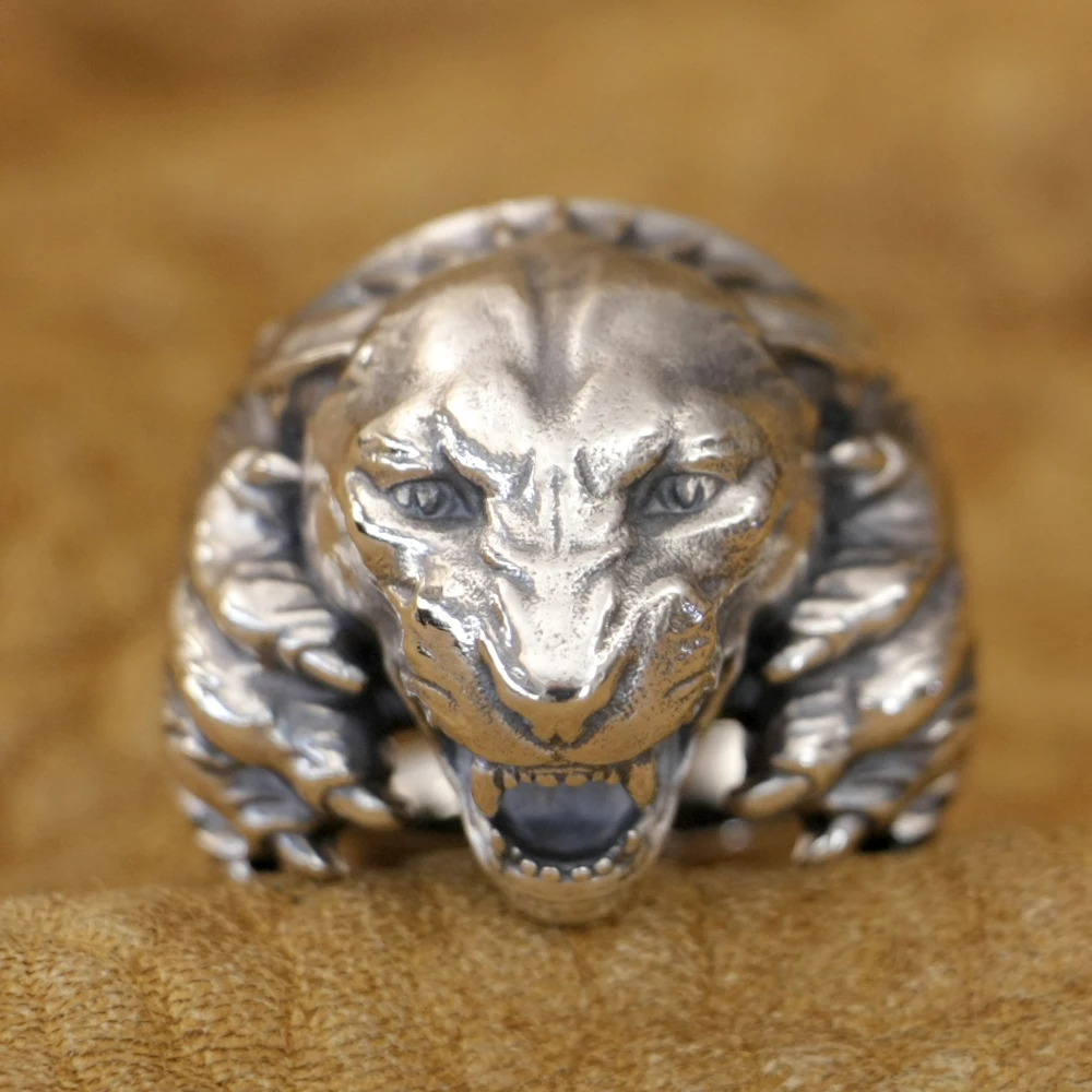 925 Sterling Silver Hunting Leopards Punk Ring TK348 Open US Size 8~15 BZ