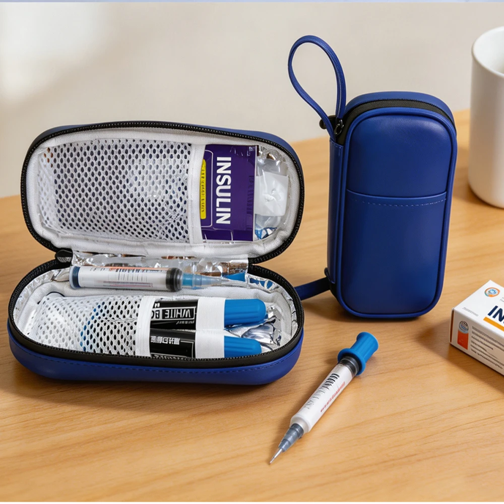 Insulin Cooler Travel Bag with 4 Ice Pack  PU Waterproof Medicine Organizer Bag Insulin Cooling Bag for Diabetics