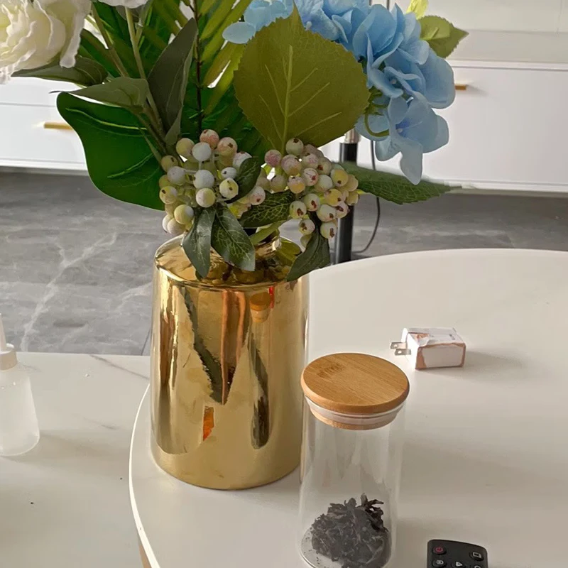 Nordic Golden Simplicity Ceramic Vases, Creative Home Dining Table Living Room Bedroom Dry Flower Decorations, Floral Organ, 1Pc