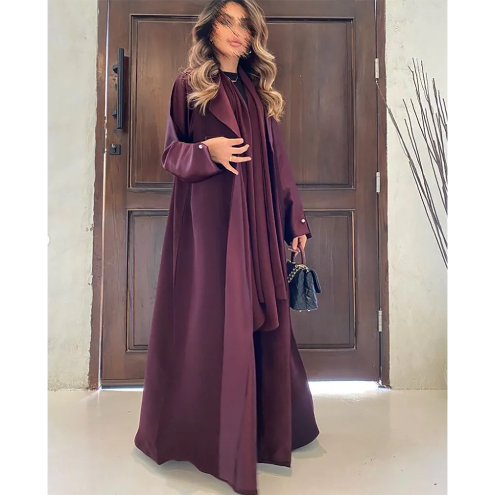 New Classic Burgundy Women Long Jacket One Piece Female Daily Coat Formal Ankle Length Blazer Arabic Robe