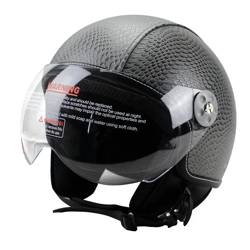 Retro Vintage Synthetic Leather Motorcycle Helmet 3/4 Open Face for Cruiser Chopper Scooter Cafe Racer Moto