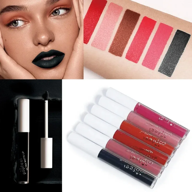 Punk Matte Black Liquid Lipstick Waterproof Long Lasting Party Lip Gloss Personality Velvet Nude Lip Tint Halloween Lips Makeup