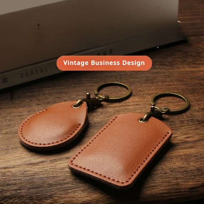 Vintage Business Style Leather Access Card Holder with Keychain - Executive Protection for Badge HID Rfid  Nfc Sticker Cuid Uid