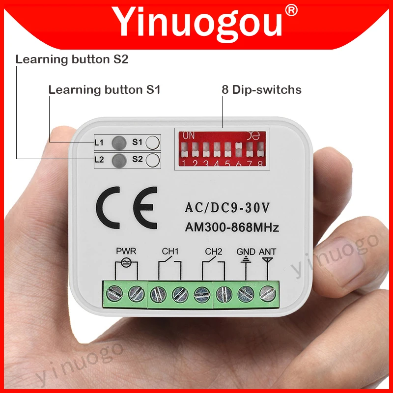 

Universal Garage Door Remote Control Receiver 300MHz-868MHz RX MULTI Receiver 433 a 868 900 MHz 9-30V Controller Switch Command