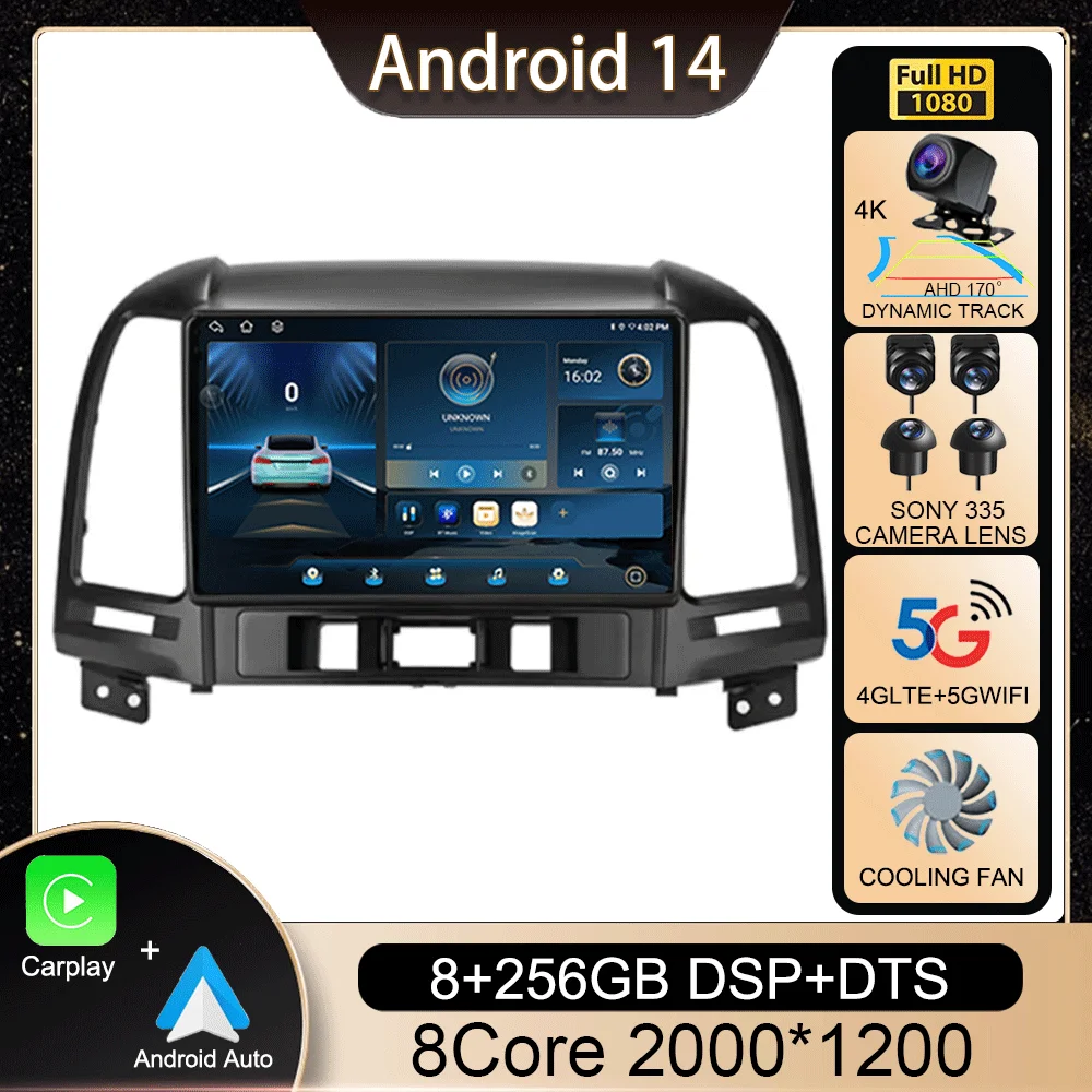 

Android 14 DSP Car Radio Multimidia Video Player Navigation GPS For Hyundai Santa Fe 2 2006 - 2012 2din Head Unit Carplay NO DVD