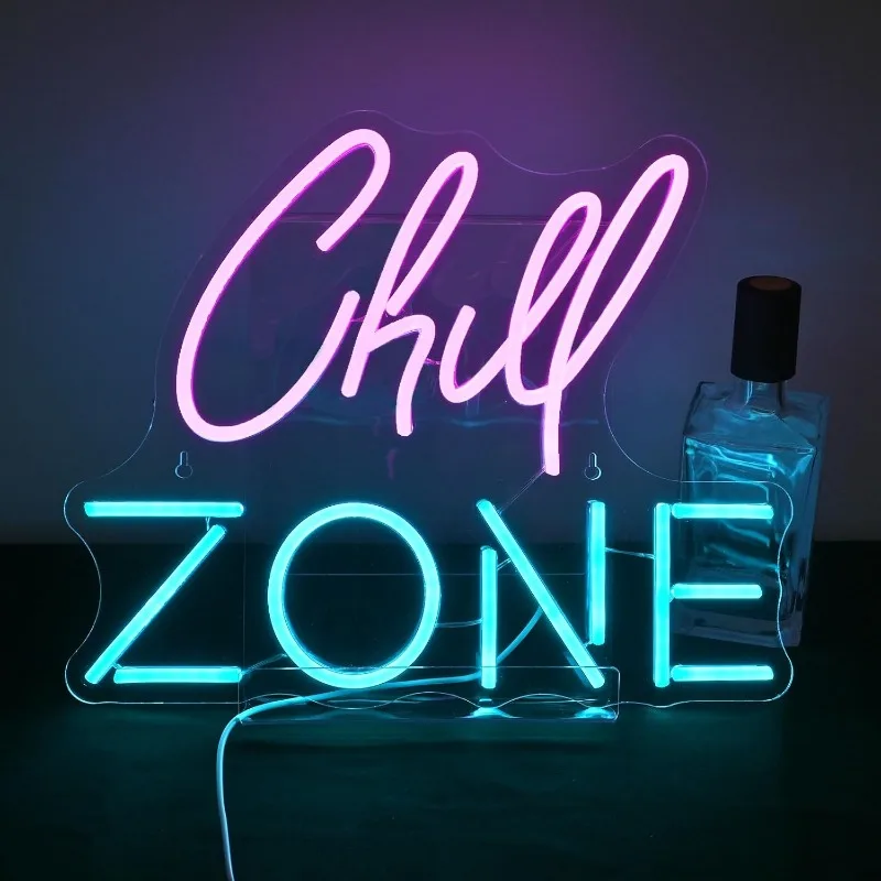 XM Chill Zone Neon Sign LED Illuminated Sign for Lounge Game Room Bar Men Cave Bedroom Wall Art Deco USB Powered Gaming Room