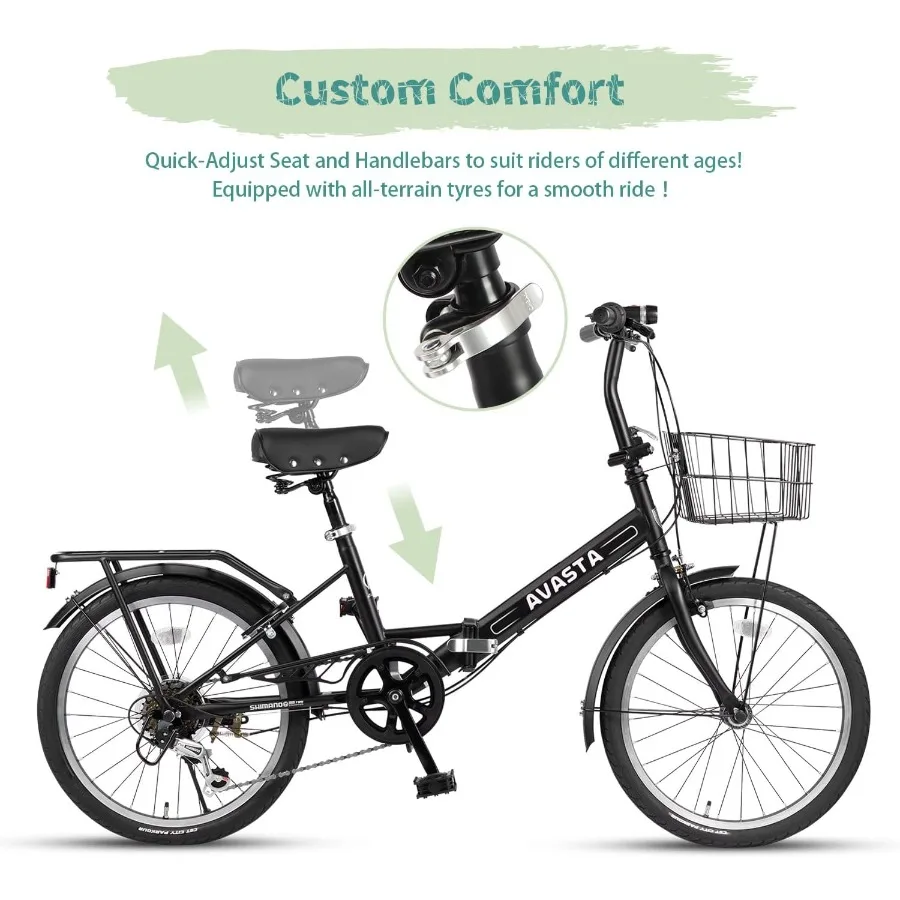 دراجة جبلية قابلة للطي مقاس 20 بوصة مع نظام تروس 7 سرعات، فرامل C مزدوجة للتنقل في الحضرية وركوب الخيل الترفيهي تتضمن مصدات إعادة #4