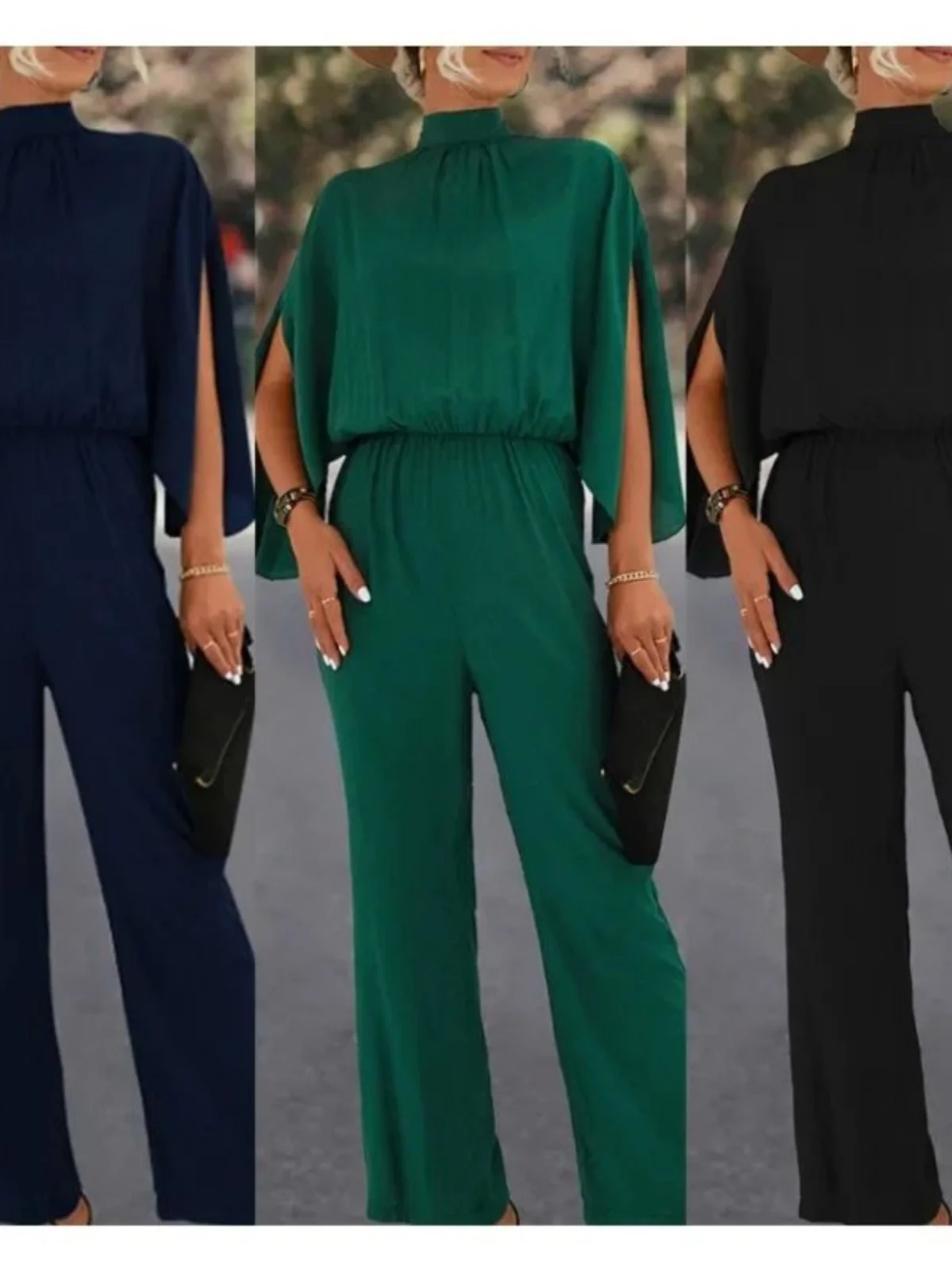 

Casual Loose Stand up Collar Jumpsuit Color Street Sle High Waist Straight Leg Pants Women's Faion Autumn Collection