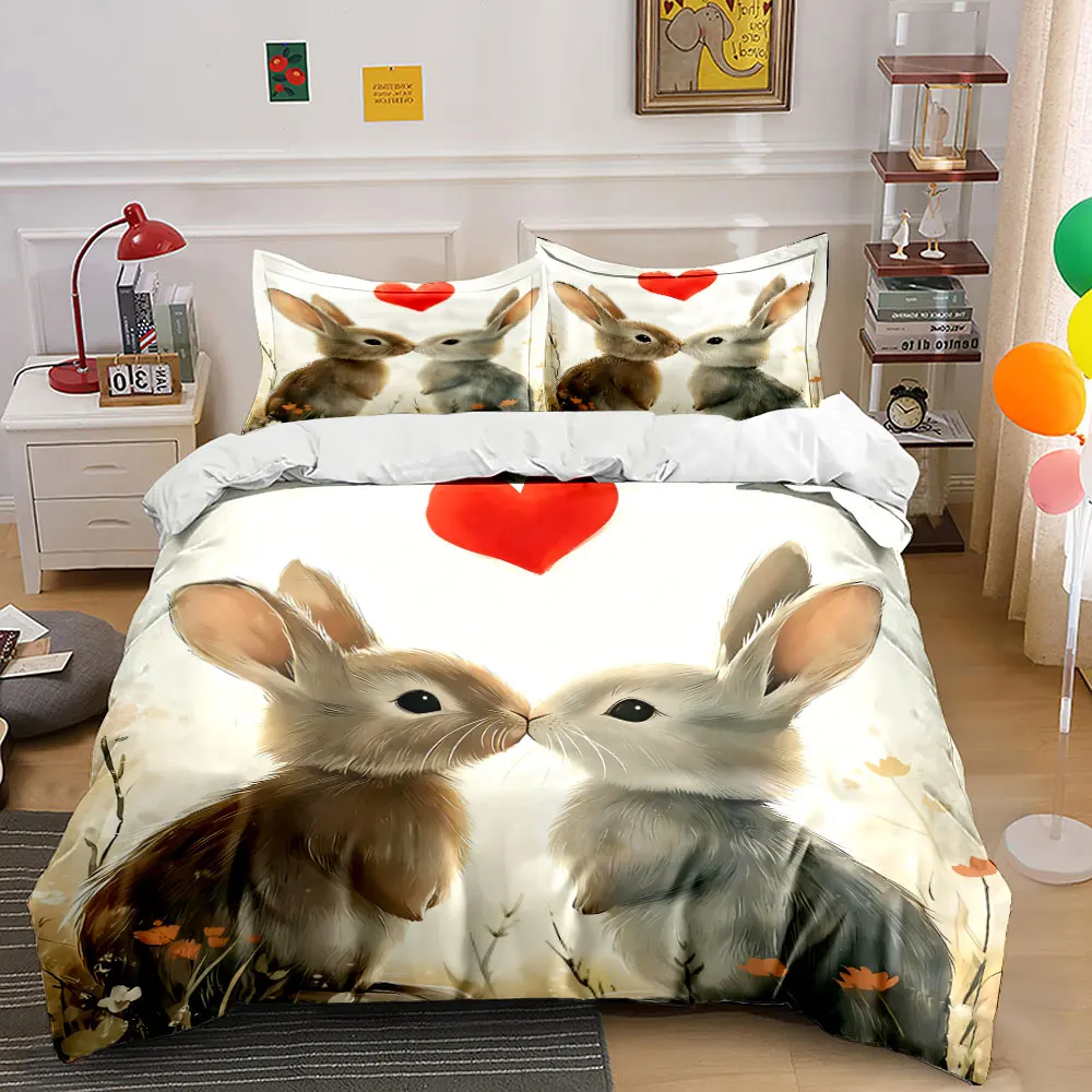 

"Romantic Rabbit Three-Piece Set" Soft Comfortable Duvet Cover Bedding Set Included 1*Duvet Cover & 2*Pillowcases, gift