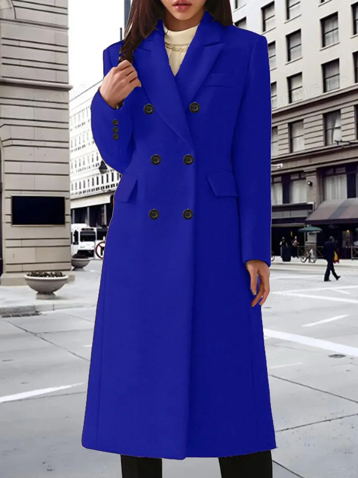 

Loose Casual Long Sve Collared Jaet Women's Street Sle Loose Fit Long Coat Button Closure Pure Color Middleng Length