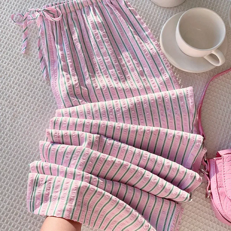 مرونة الخصر فضفاضة عارضة تنوعا السراويل المستقيمة المرأة الخريف مزاجه مخطط عارضة السراويل #1