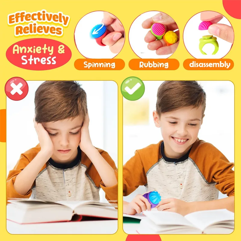 ของเล่นฟิดเจ็ตสำหรับเด็ก แหวนสัมผัสพิเศษ แหวนหมุนคลายความวิตกกังวล ของเล่นเสริมพัฒนาการสำหรับเด็กออทิสติก สมาธิสั้น และเด็กที่มีความต้องการพิเศษในห้องเรียน