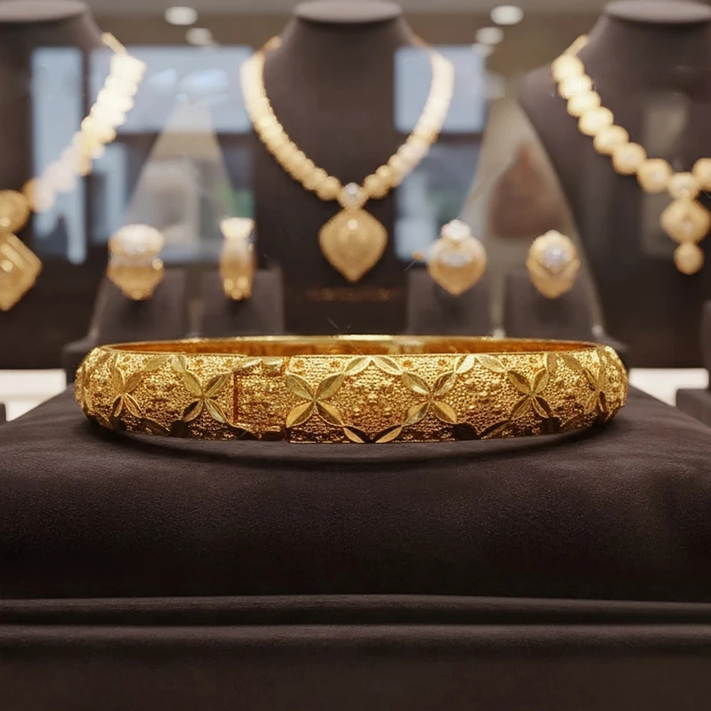 Dubai Kurdish Turkish Gold Plated Bangles for Women Middle East Wedding Accessory Bridal Bracelets Jewelry