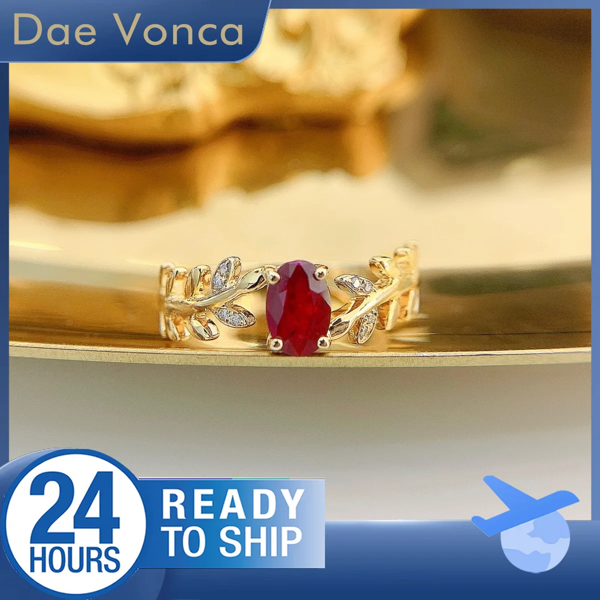 

Oval Cut Natural Ruby Accented By Round Diamond Ring 18K Yellow Gold Willow Leaves Shaped Shank Ring For Women