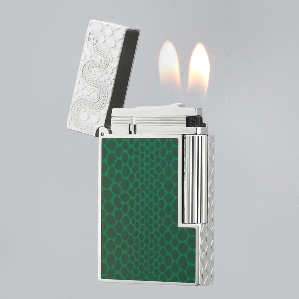

Зажигалка с двойным пламенем, роскошные газовые зажигалки, металлические аксессуары для сигарет с гравировкой, курение табака, мужской подарок, год змеи, ограниченная серия