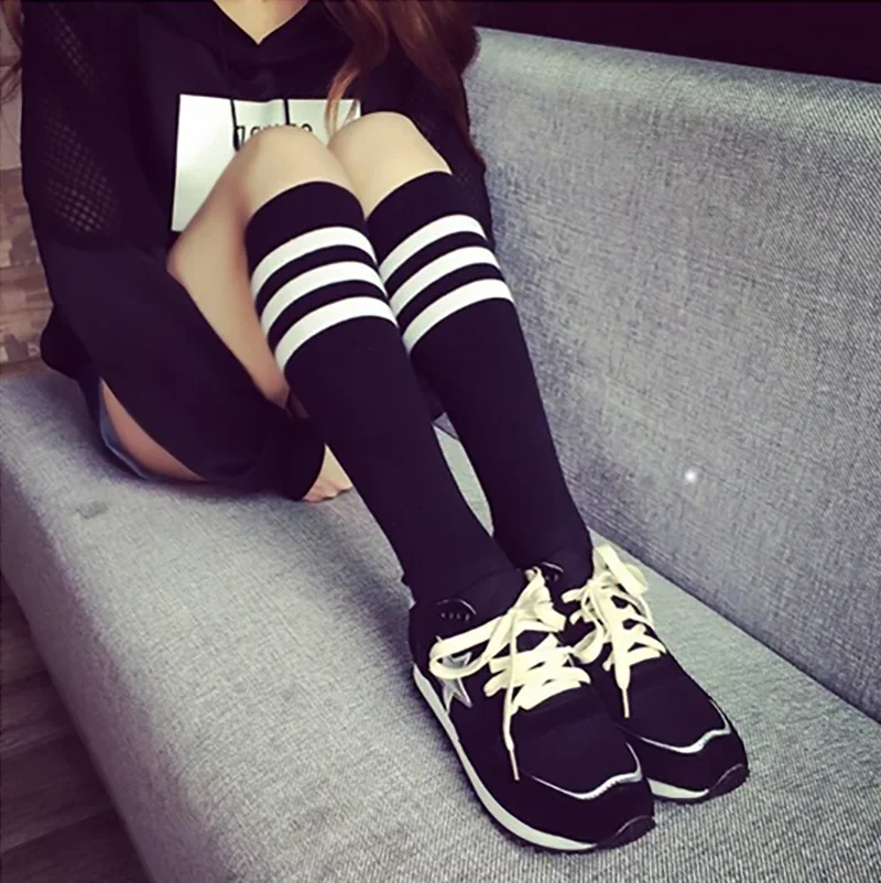 High Quality Calf Socks for Men Women Cotton Striped Athletic Football Cycling Run Knee Socks Solid Skate Sport Long Leg Warmer