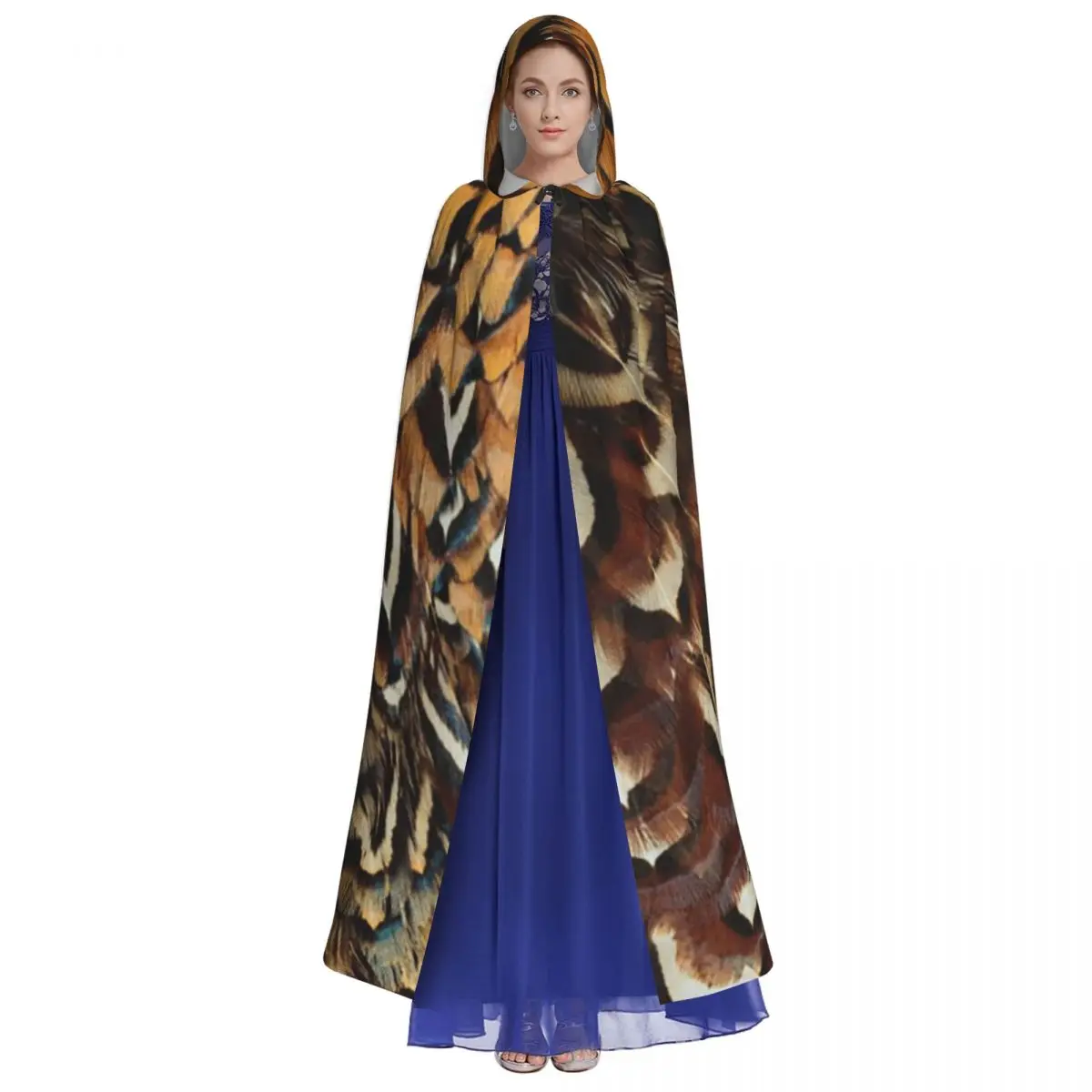 ريشة طويلة مقنعين عباءة الساحرة القرون الوسطى زي تأثيري كيب HalloweenParty الكبار للجنسين