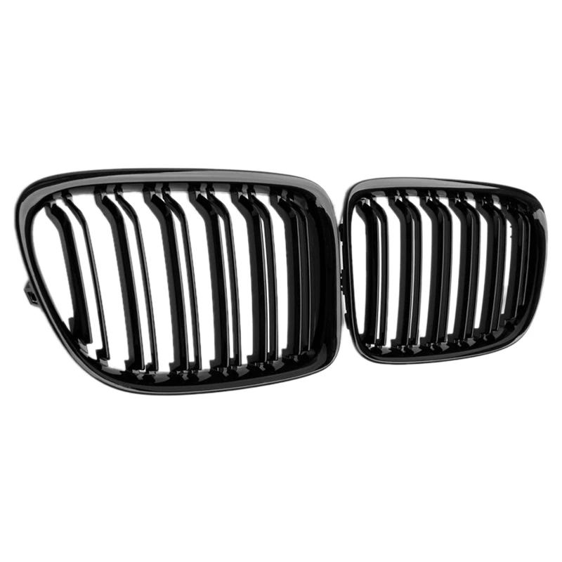 Glossy Black Front Bumper Dual Slat Front Kidney Grill Grille For X1 Series E84 SDrive XDrive 2009-2015