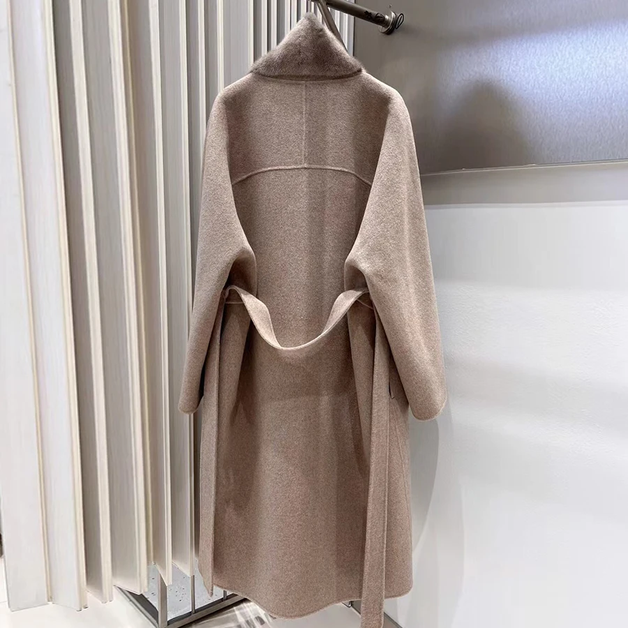 Wool Blend Jacket Matching Belt Women Wool Coat Luxury Women New Style Cashmere Coat Women