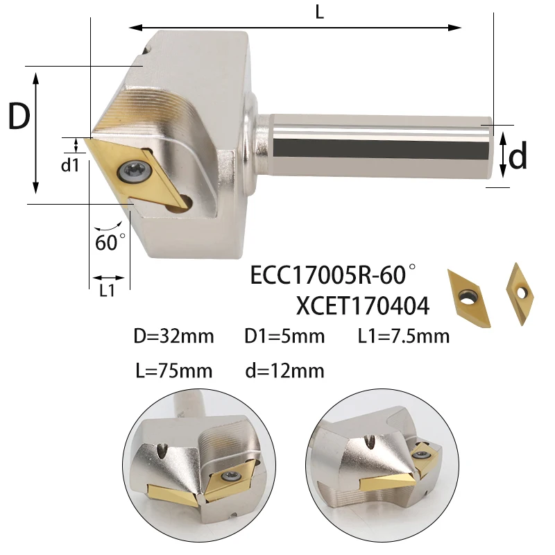 LIHAOPING ECC17005R 30 45 60° Chamfering Tool ECC 17005R C12 CNC Milling Cutter Shank Holder use Carbide Inserts XECT XECT170404