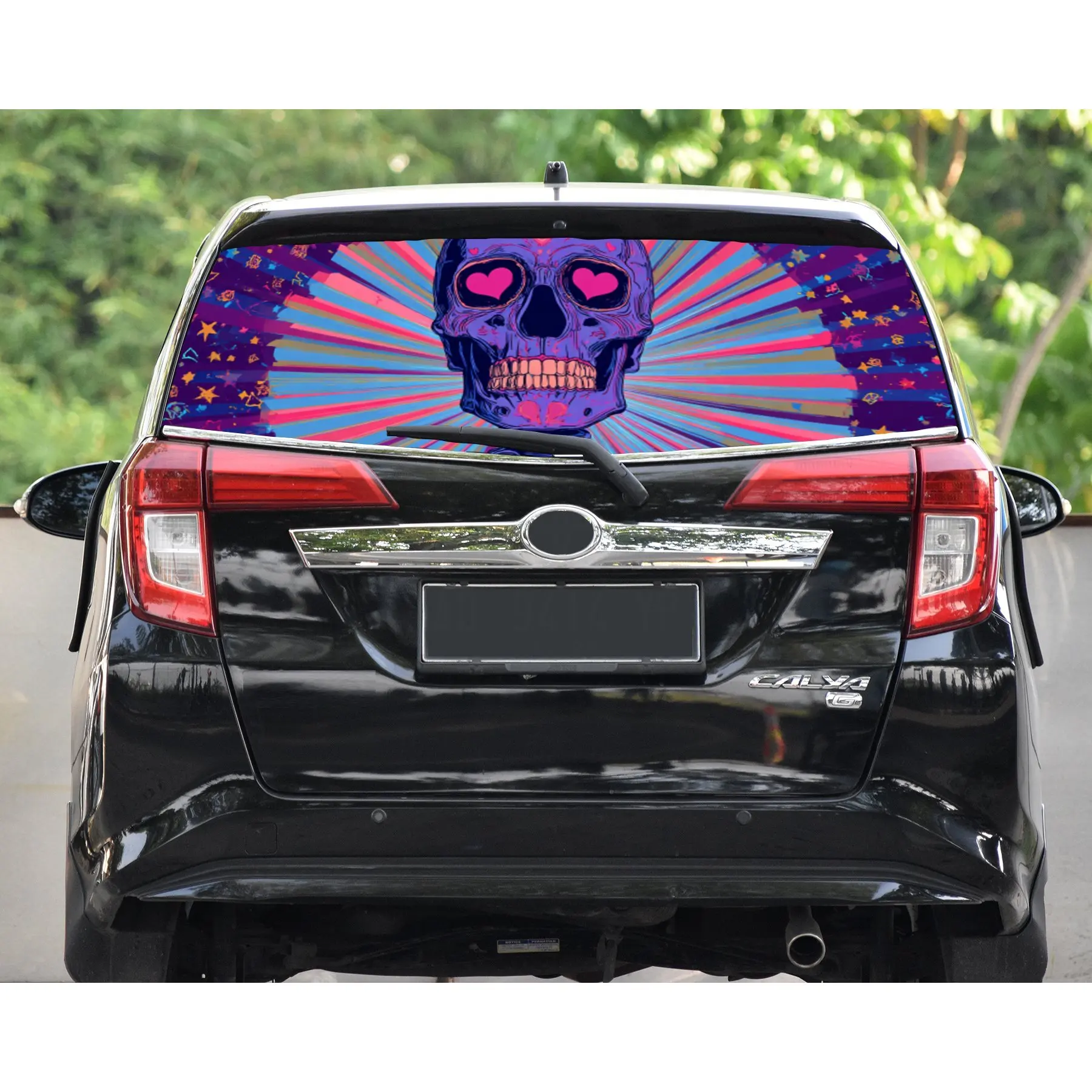 Funny purple heart-shaped skeleton car rear window vinyl wraps sticker,auto art sticker,self-adhesive waterproof rear window dec view 3