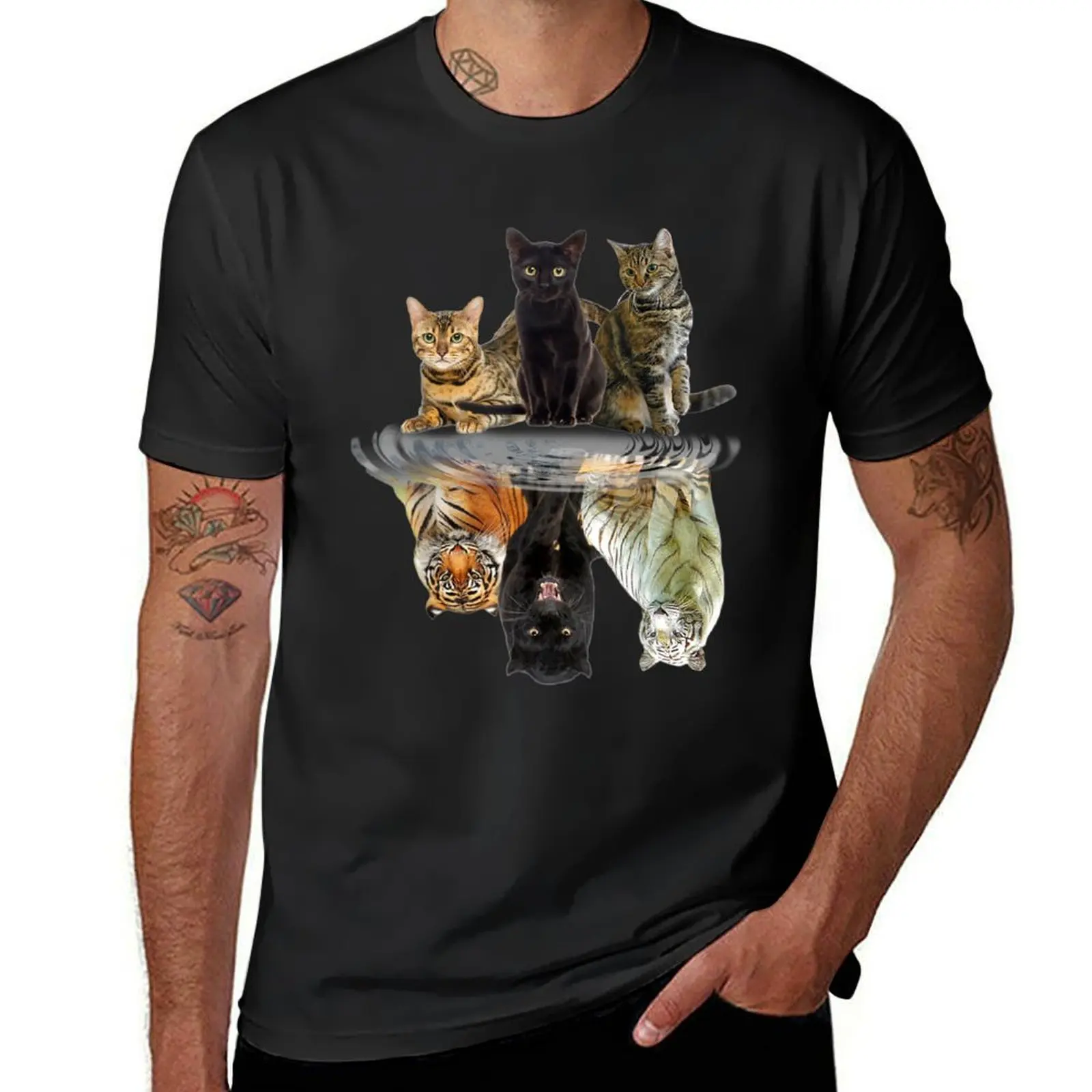 Cats Reflection Friend Cat Lovers Cut Tiger T-Shirt summer clothes blanks mens funny t shirts