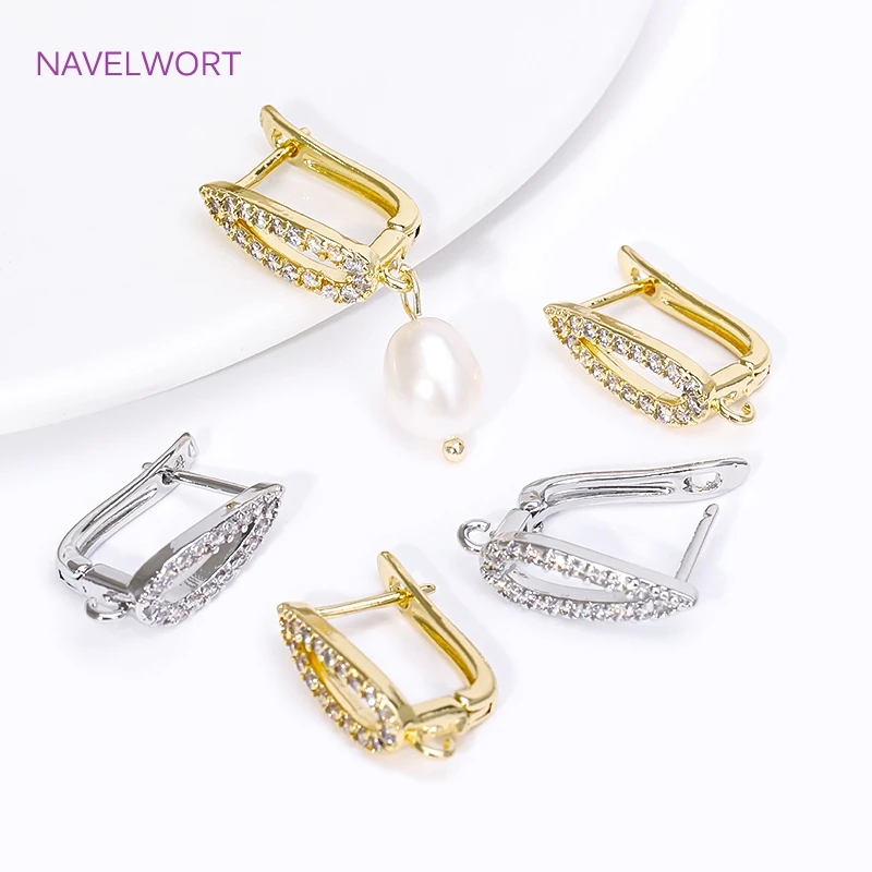 Earrings Making Supplies 18K Gold Plated Brass Inlay Zircon Earwire Earring Hooks Clasp Fasteners DIY Jewelry Making Accessories