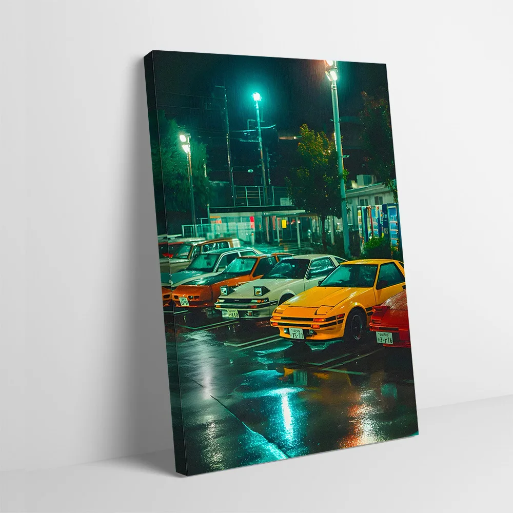 Retro Japanese Sports Cars in Rain Printing Poster Customizable Pictures Wall Art Canvas Painting for Bathroom Decor Wand Deko