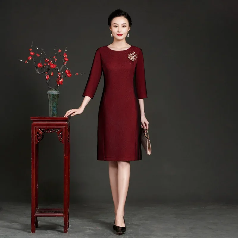 Yourqipao Summer Long Sleeve Cheongsam Chinese Style Wedding Guest Prom Party Evening Dress for Mother of The Bride