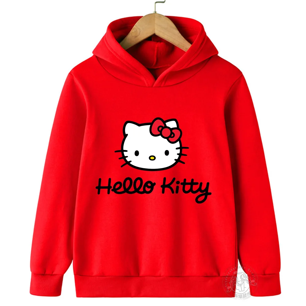 2024Hello Kitty Hoodie Kids Clothes Girls Clothing Fashion Baby Boy Clothes Autumn Warm Sweatshirts Kids Tops