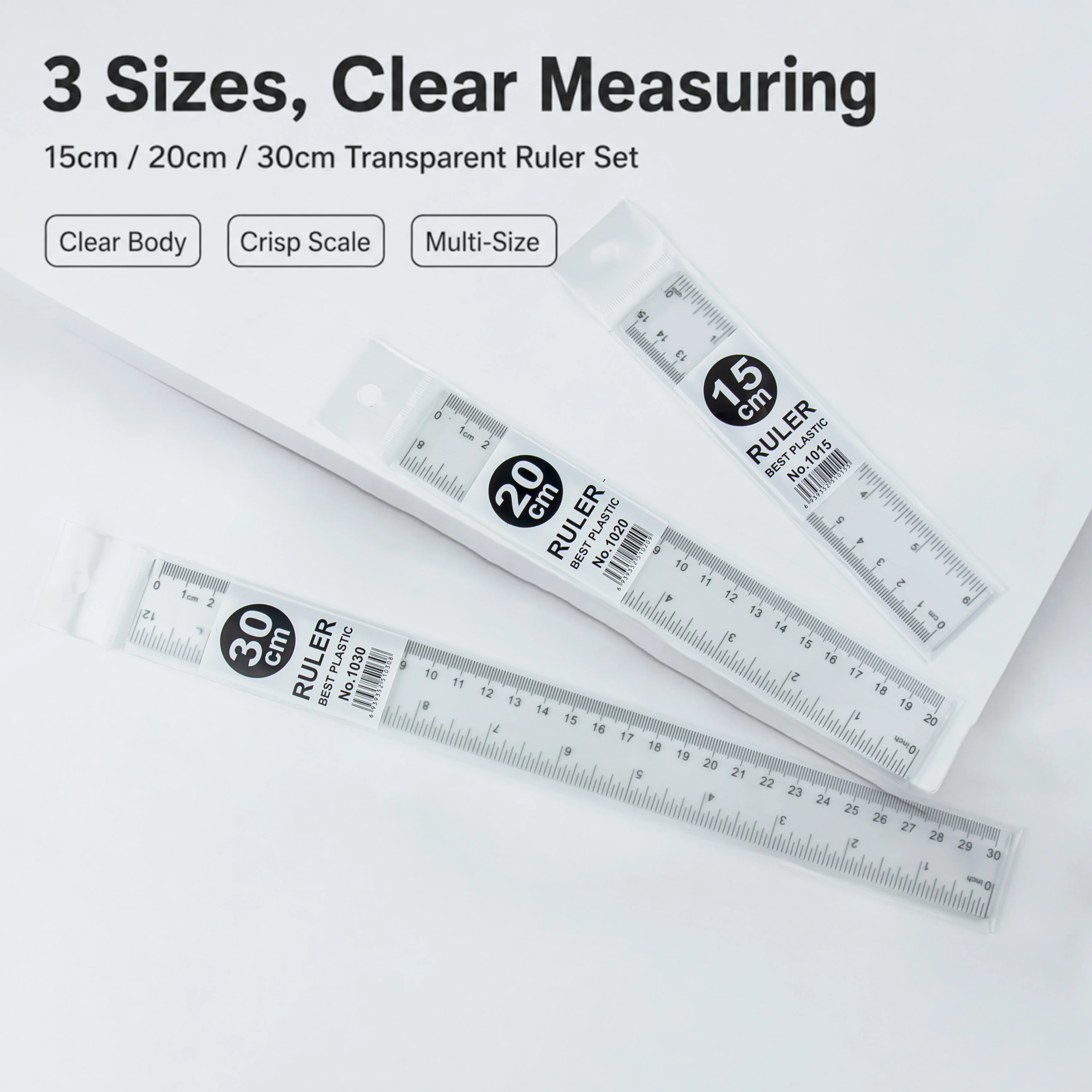 15cm, 20cm, and 30cm Ruler Set - Clear Scale Precision Measuring Rulers for Accurate Measurements